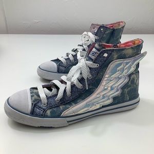 Skechers Utopia “wing it” denim and glitter high tops sneakers Size 11 EUC